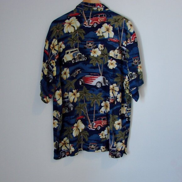 Hawaiian Shirt Floral Hot Rod Cars Palm Trees Short Sleeve Button Size 2 XL XXL - Picture 10 of 12